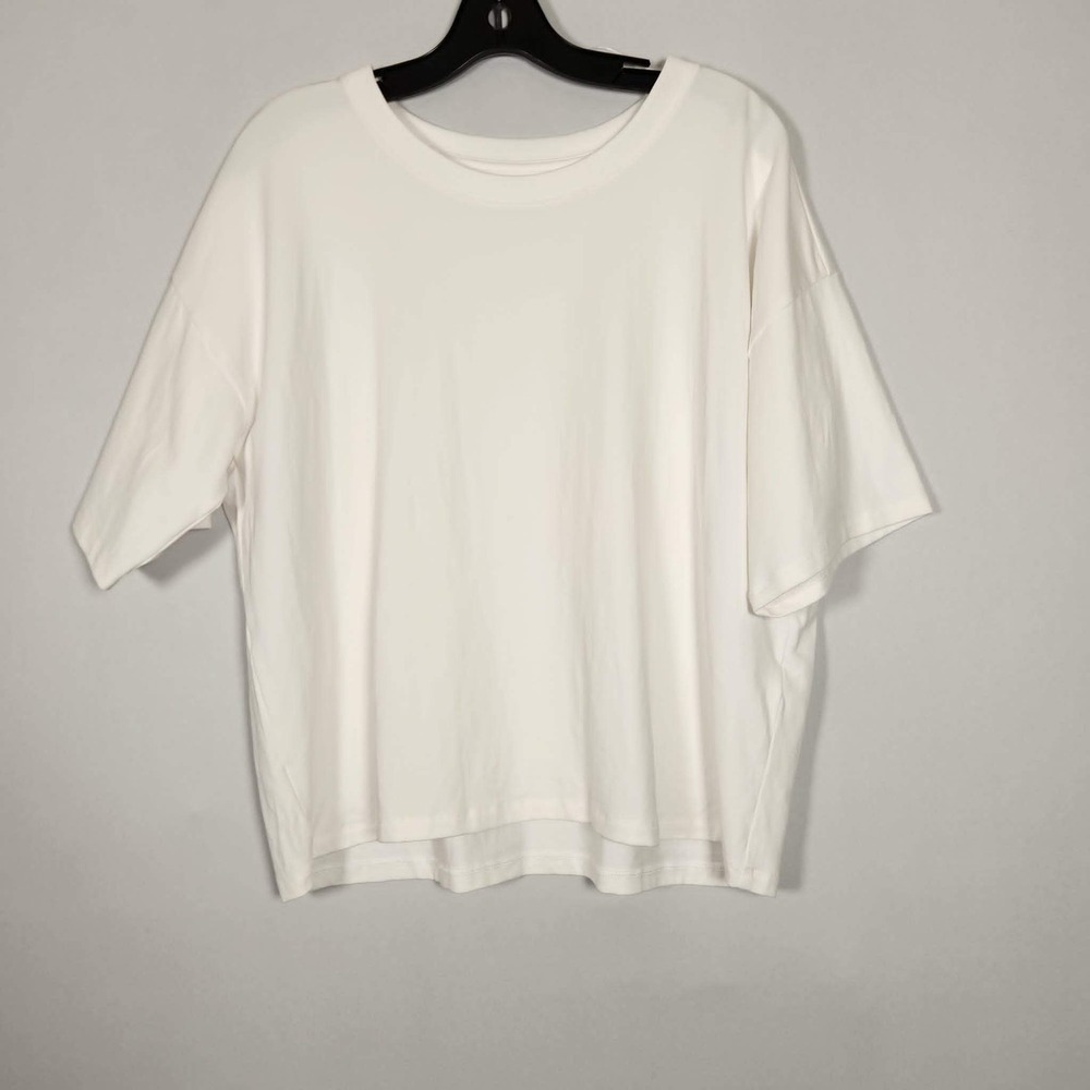 Eileen Fisher Relaxed Crew Neck Organic Peruvian Cotton Short Sleeve Boxy Top